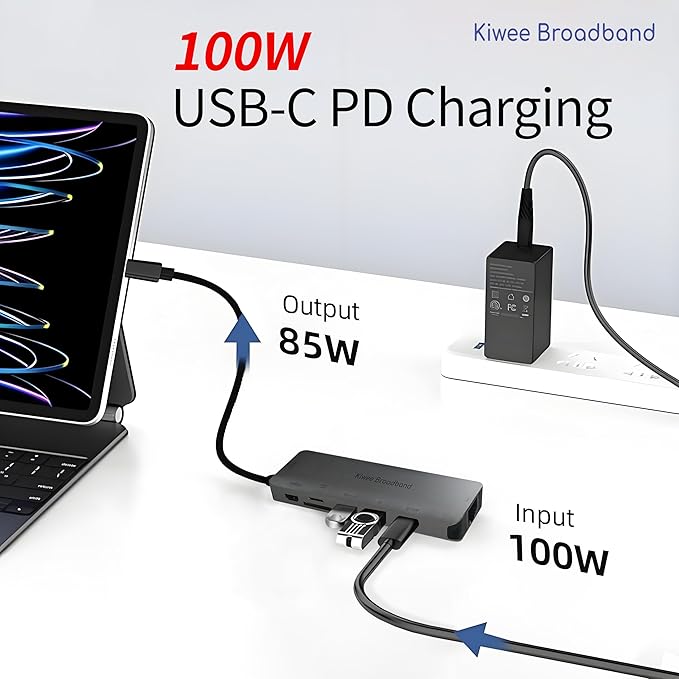 Kiwee Broadband 7-in-1 USB-C Hub with 5Gbps Ethernet, 100W PD Charging, 4K HDMI, 2 USB-A 3.2 Ports, SD/MicroSD Card Reader, Universal Dock for MacBook, Windows Laptop, iPad, Chromebook (KB-USBC-5GH7)