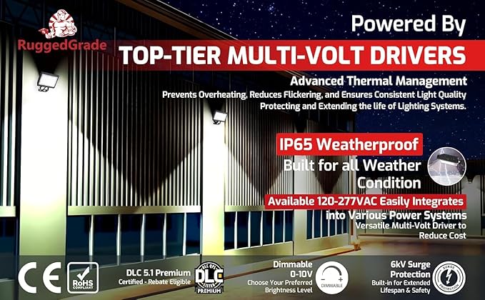 RuggedGrade LED Flood Light, Kivo Series, Outdoor Waterproof Security Light (Black - 5000K, 90W - Slip Fit Mount - K1)