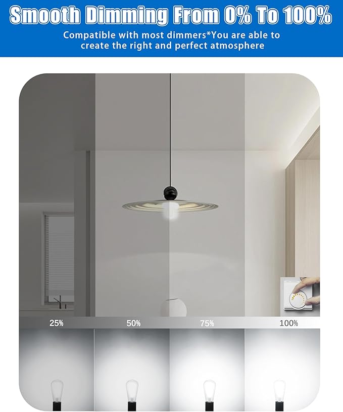 Mastery Mart 90 Pack Vintage LED Light Bulb 5000K Daylight White, Dimmable, 5.5W (60 Watt Equivalent), ST21/ ST64 Clear Glass Antique Edison Style, 500LM E26 Decorative Filament Bulb