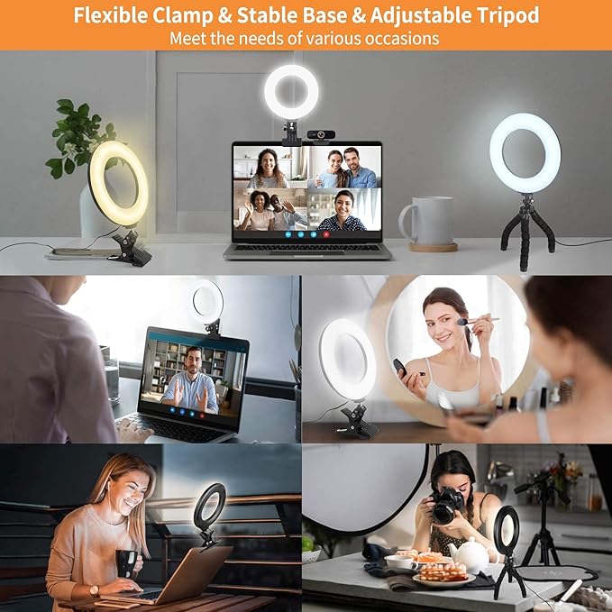 Video Conference Lighting Kit, Ring Light Clip on Laptop Monitor with 5 Dimmable Color & 5 Brightness Level for Webcam Lighting/Zoom Lighting/Remote Working/Self Broadcasting and Live Streaming, etc.