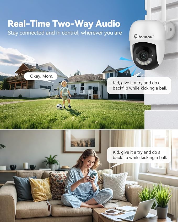 Jennov 5MP Wireless Security Camera System – Add-On Outdoor/Indoor Camera (Outlet-Powered)，Night Vision, Motion Detection, IP66 Weatherproof, No Subscription Required，Only Work with P48 System