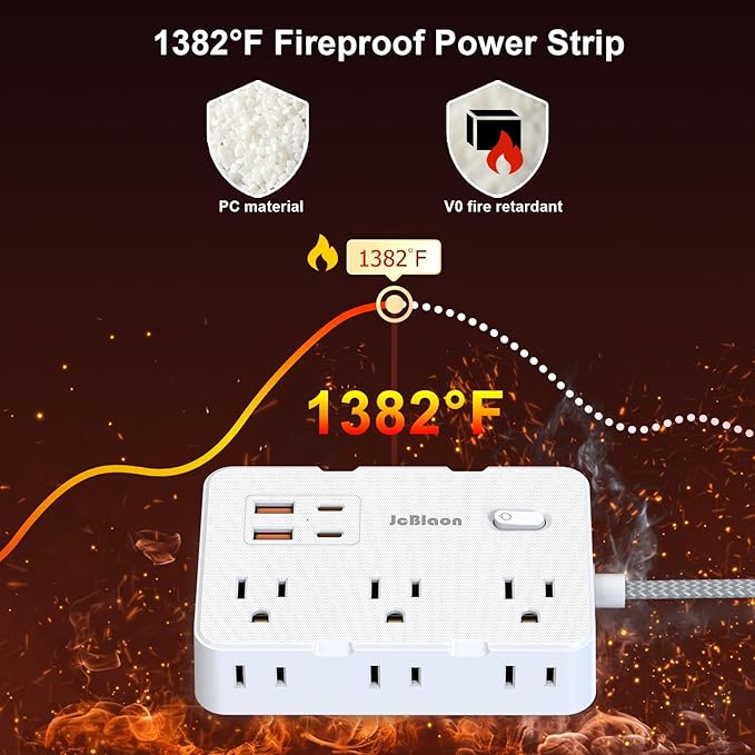 Surge Protector Power Strip 15 Ft Cord, Ultra Thin Flat Extension Cord with 6 Outlets 4 USB Ports(2 USB C), Flat Plug Power Strip, Braided Power Cord for College Dorm Room Essentials