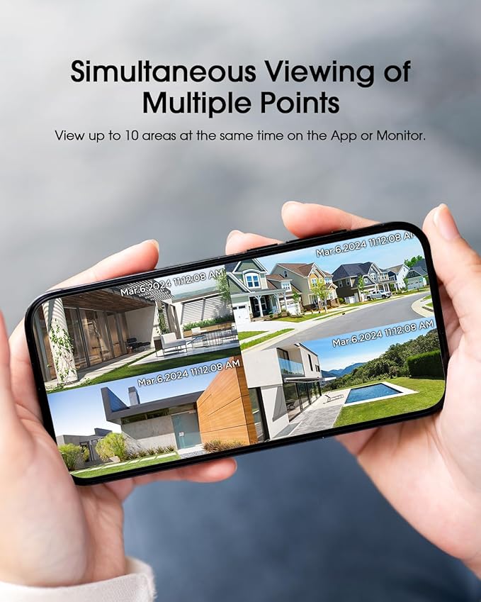 Camcamp Solar Camera Outdoor Wireless with 10" Monitor, 4MP Home Security Camera System, Solar-Powered, Color Night Vision, 10CH Expandable, 500GB Local Storage for Surveillance, 2.4 & 5GHz WiFi