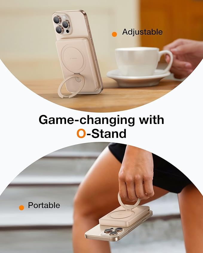 TORRAS 10000mAh Magnetic Portable Charger Power Bank for iPhone, Fast Charging Travel Essential Wireless Battery Pack OStand Compatible with Magsafe, i Phone 16 Pro Max,Pro,15,14,13,12, Rose Gold