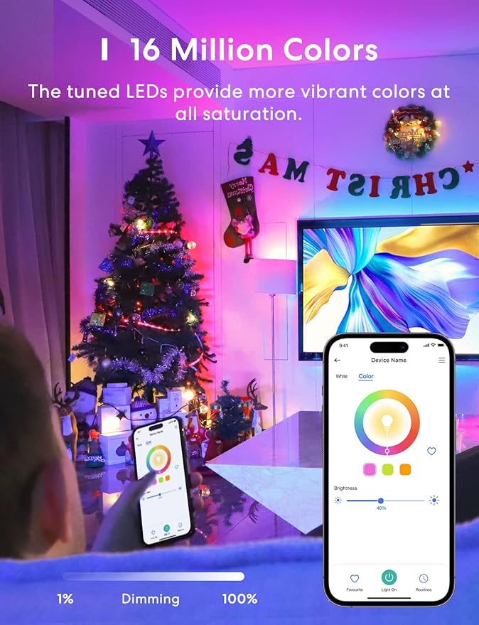 Meross Smart Light Bulb, Smart WiFi LED Bulbs Compatible with Apple HomeKit, Siri, Alexa, SmartThings, Dimmable E26 Multicolor 2700K-6500K RGBWW, 900 Lumens 60W Equivalent 2 Pack