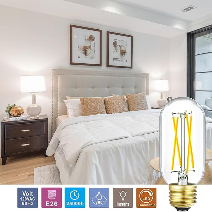 Leools T14 LED Bulb,6W E26 LED Bulb Dimmable Equivalent E26 Bulb 60 Watt,Neutral White 4000K E26 Edison Bulb,AC120V,650lm,CRI90,Clear Glass,Tubular Light Bulb,ETL Listed,Pack of 6