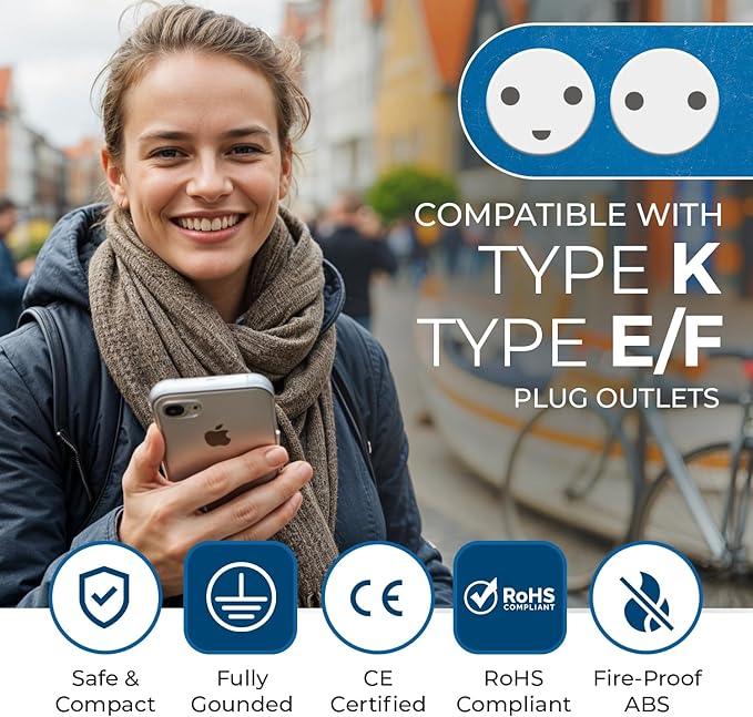 OREI Denmark Power Plug Adapter with 2 USA Inputs - Travel 3 Pack - 1 Type K & 2 Type E/F Safe Grounded Use with Cell Phones, Laptop, Camera Chargers, CPAP, and More