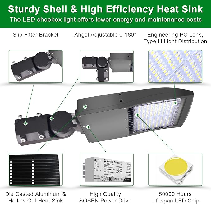 OSTEK LED Shoebox Street Lights 150W LED Parking Lot Pole Lighting 21000LM Waterproof Outdoor Commercial Area Road Lighting 4000K 100-277V DLC UL