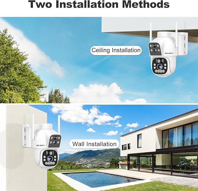 GENBOLT Solar WiFi Security Camera Outdoor Wireless, 8W 15600mAh Battery Powered Home Surveillance Cam CCTV with Dual View, Dual Lens Spotlight IP Cam with Color Night, PIR Detection