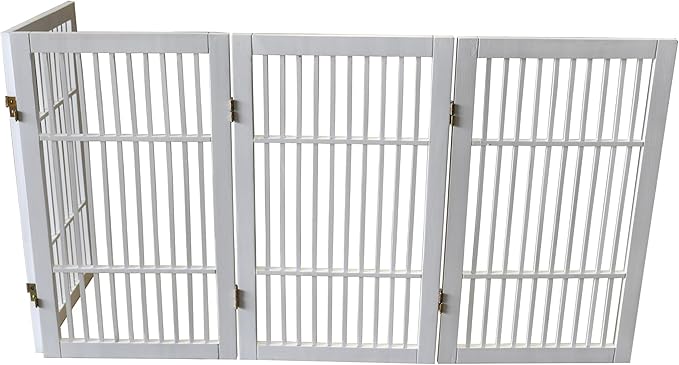 Pet Dog Gate Strong and Durable Freestanding Folding Acacia Hardwood Portable Wooden Fence Indoors or Outdoors by Urnporium (White Pet Gate, 4 Panel 30" Tall)