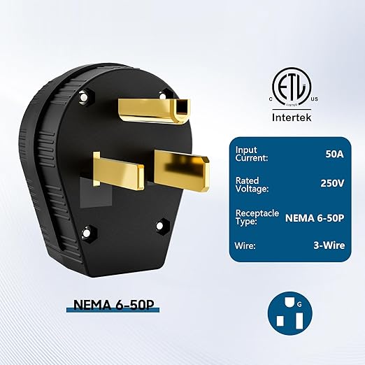 NEMA 6-50P Straight Blade Angle Plug, AC Dryer Replacement Male Angle Plug,3-Prong Grounding Heavy Duty Universal Power Male Connector for Dryers, Welder, Generator 50 Amp,250Volt-with 1 Screwdriver