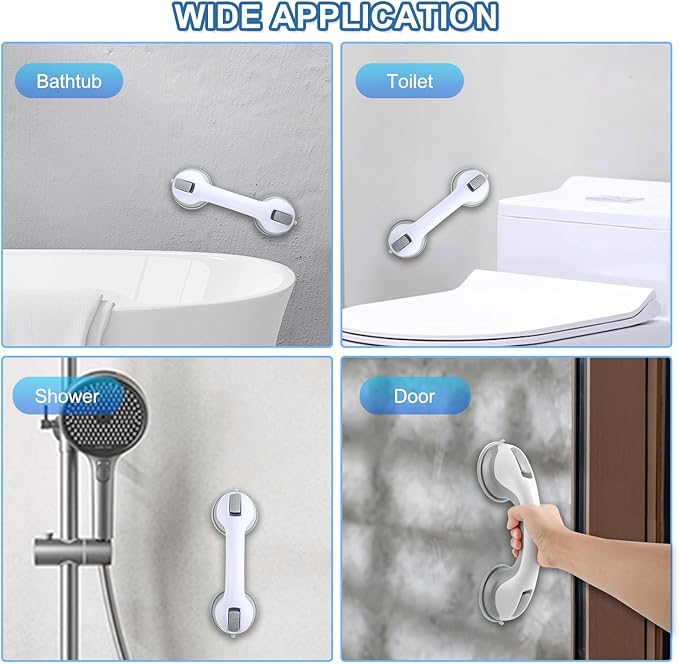 Grab Bars for Bathtubs and Showers, 2 Pack Shower Handle 12 Inch Strong Suction Shower Bar, Safety Bars for Shower Chair, Bathroom Grab Bar for Senior (Gray White)