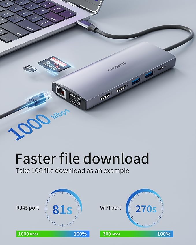 Docking Station Dual Monitors for Windows Laptop, 13-in-1 USB C Docking Station with Dual HDMI 4K, 1 VGA, 5 USB-A, 100W PD, Ethernet, SD/TF, USB Hub for Dell XPS/HP/Lenovo/Surface