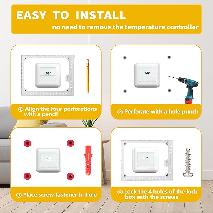 TRJ 6 PCS Large Thermostat Lock Box with Key - Clear Cover for AC on Wall - Lockable Box Fits 4" Hx6 W or Smaller