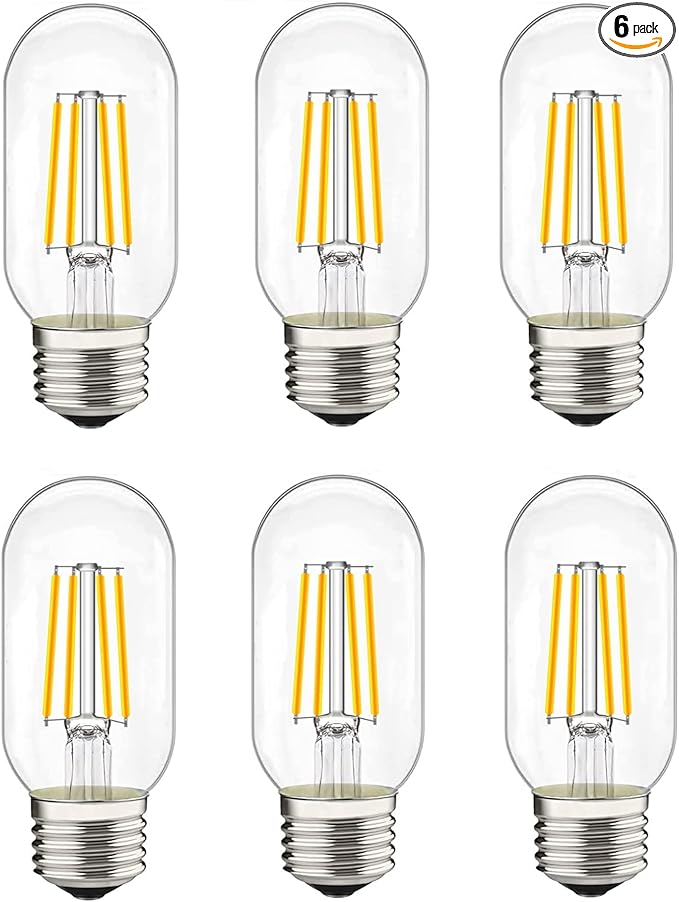 LED Tubular Bulb 4W,E26 Clear Edison Bulb,40W Equivalent 400 Lumens, Antique Edison Style LED Filament Light Bulbs,2700K Warm White Non Dimmable Pack of 6