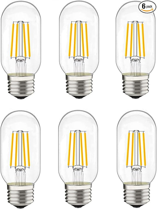 LED Tubular Bulb 4W,E26 Clear Edison Bulb,40W Equivalent 400 Lumens, Antique Edison Style LED Filament Light Bulbs,2700K Warm White Non Dimmable Pack of 6