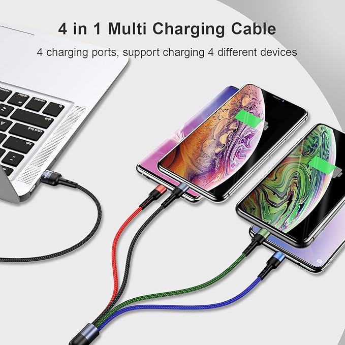 USAMS 2Pack Multi Charging Cable Nylon Braided Short 1FT 4 in 1 USB Charge Cord with Phone Type C Micro USB Connector for Phone/Galaxy and More