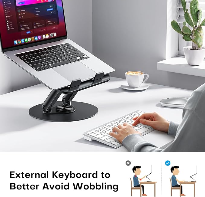 OMOTON Laptop Stand for Desk with 360° Rotating Base, Ergonomic Laptop Riser for Collaborative Work, Easy Storage, Fits MacBook/All Laptops up to 14 inches, Black