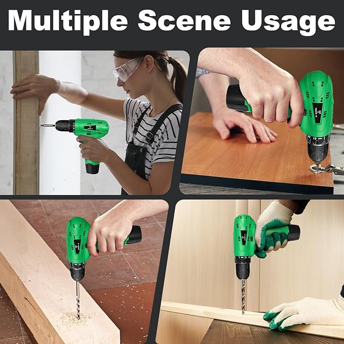 Cordless Drill Set,12V Power Drill Set with Battery and Charger, Electric Driver Drills Bits, 3/8'' Keyless Chuck,18+1 Torque Setting with LED Electric Drills Set