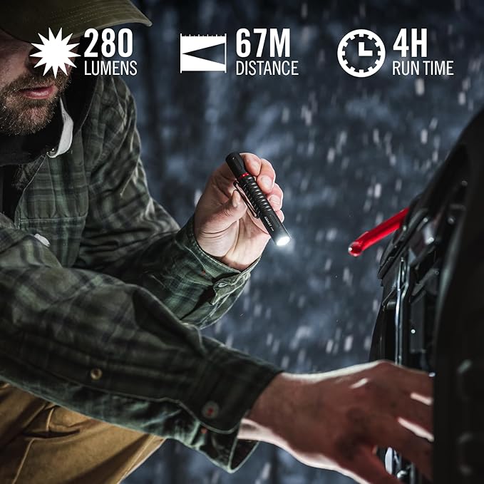 COAST XT10R 280 Lumen USB-C Rechargeable Pocket Flashlight/Penlight with TWIST FOCUS and Two-Way Clip, 3 Bite Caps included, Pocket Size for EDC, Work and Emergencies, BLACK