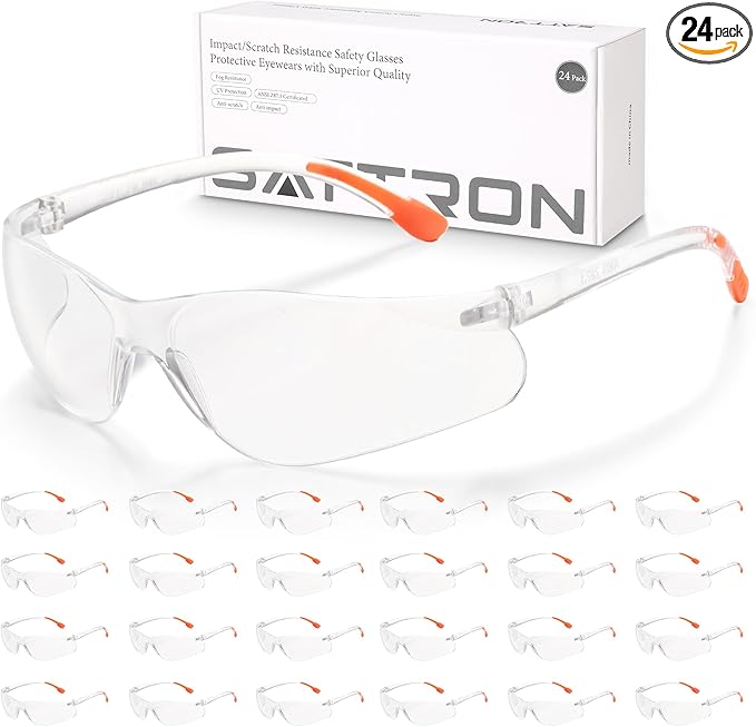 24 Pack Clear Safety Glasses, UV Protection Protective Eyewear for Men Women, ANSI Z87.1 Scratch & Impact Resistant Eye Protection, Ideal for Construction, Sports, Lab, Shooting