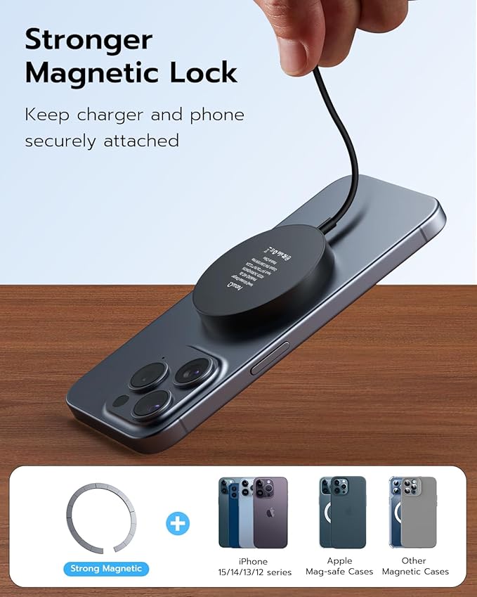 NewQ Magnetic Wireless Charging Pad, Certified 15W Wireless Charger Mag-Safe Compatible with iPhone 16/16 Plus/16 Pro/16 Pro Max/15/14/13/12 Series (2Pack)