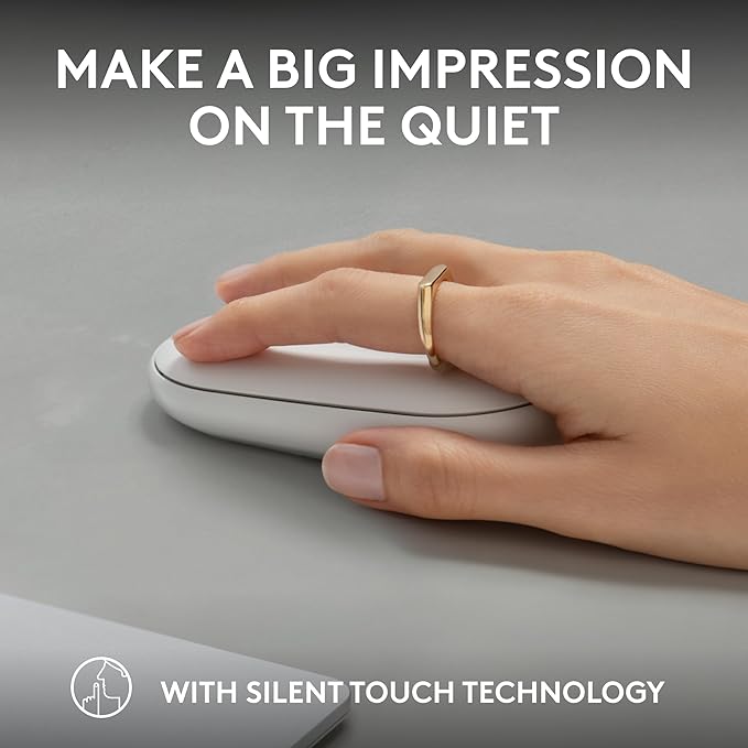 Logitech Pebble Mouse 2 M350s Slim Bluetooth Wireless Mouse, Portable, Lightweight, Customizable Button, Quiet Clicks, Easy-Switch for Windows, macOS, iPadOS, Android, Chrome OS - Tonal White