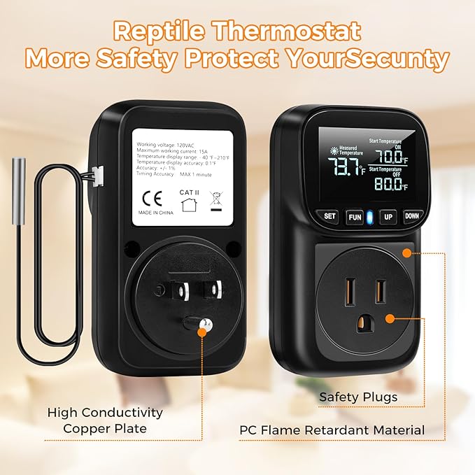 Diymore Digital Temperature Controller Outlet,1800W Plug in Thermostat,Heating Cooling Mode,120V Incubator Room Thermometer Gauge Reptile Thermostat Greenhouse Thermometer for House Pool Thermometer