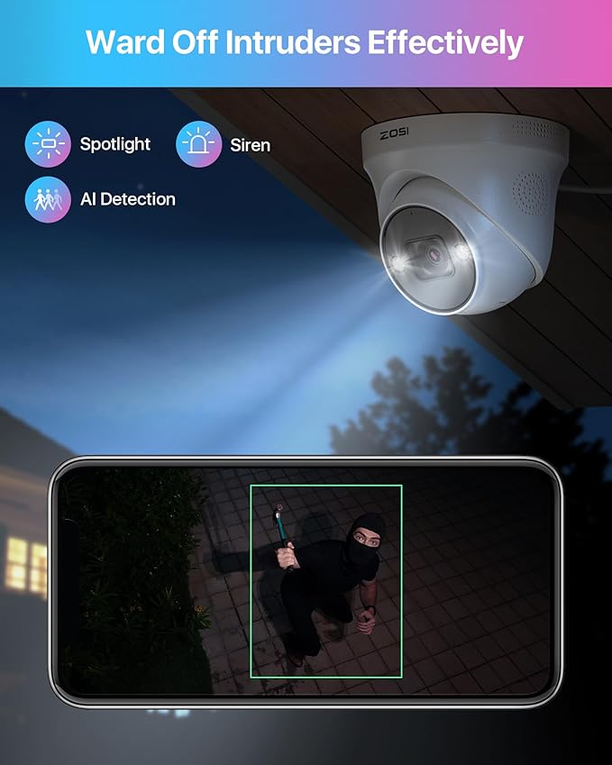 ZOSI 32CH 4K PoE Security Camera System with Person/Vehicle Detection,12x 8MP Indoor Outdoor Dome Cameras,2 Way Audio,Color Night Vision,16Port 32Channel NVR with 4TB HDD for 24/7 Business Recording