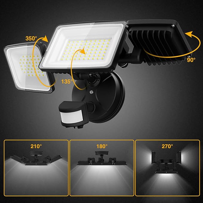 Onforu 2 Pack 100W LED Security Lights Motion Sensor Outdoor, 9000LM Super Bright Flood Light Motion Detector, IP65 Waterproof Exterior Floodlight, 6000K Hardwired Wall Light (Black)