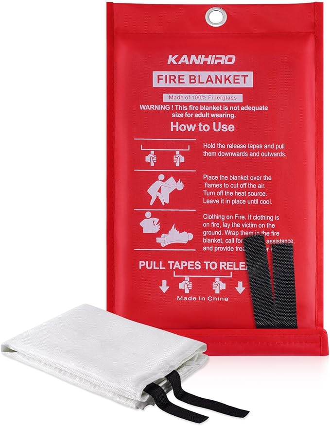 KANHIRO Emergency Fire Blanket for Home Kitchen - Fiberglass Fire Suppression Blanket Great for School, Fireplace, Grill, Car, Office, Warehouse (1 Pack, 39 in X 39 in)