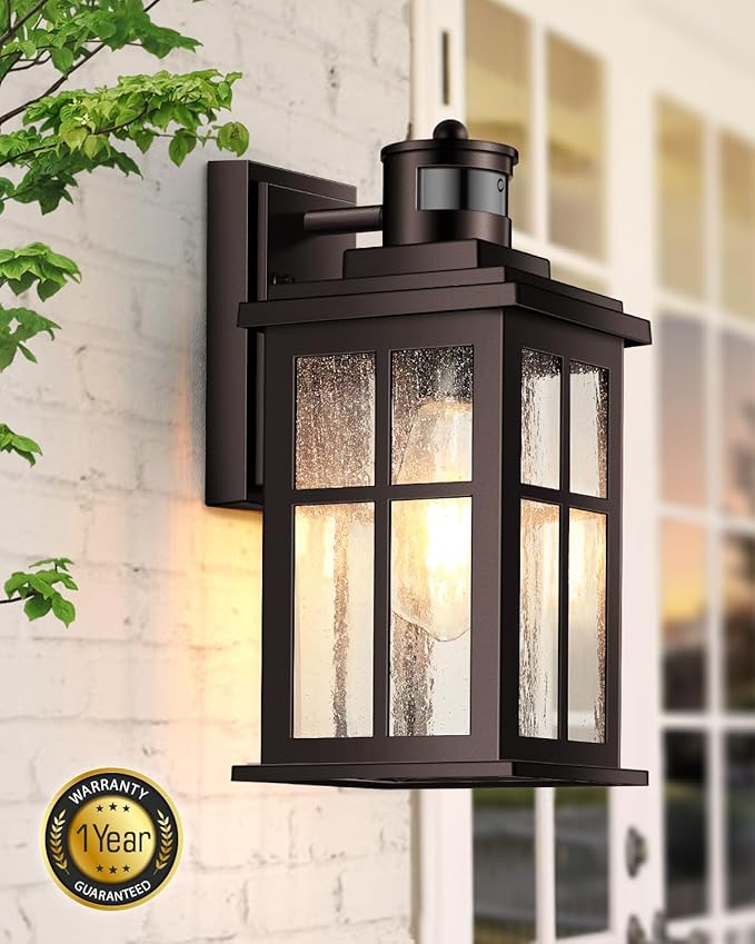VIANIS Brown Exterior Lighting Fixtures Wall Mount with Motion Sensor, 2 Packs Oil Rubbed Bronze Outdoor Wall Sconce Lantern, 100% Aluminum Dusk to Dawn Outdoor Lighting for House, Garage, Doorway