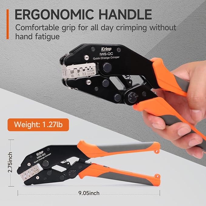 iCrimp Rachet Crimping Tool for End Sleeves Ferrules, AWG 24-10 Wire Crimper, Electrical Crimp Tool, X2410 Jaws