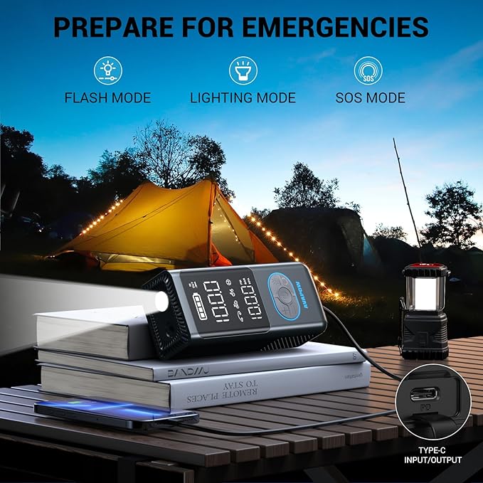 AVAPOW AP18 Tire Inflator Portable Air Compressor, 300% Faster 150 PSI Cordless Air Pump with Tire Pressure Gauge, 3.7″ Dual LCD Screen, Auto-Shuts Off Tire Pump for Car, Motorcycle, Bicycle, Blue