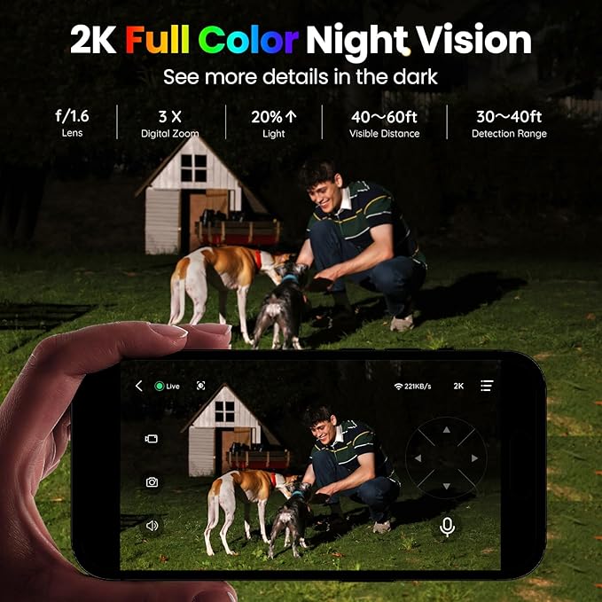 2K Security Cameras Wireless Outdoor, Solar Powered Cameras for Home Security with 360° Viewing, PIR Motion Detection, Color Night Vision, 2.4Ghz WiFi, 2-Way Audio, Cloud/SD, Works with Alexa