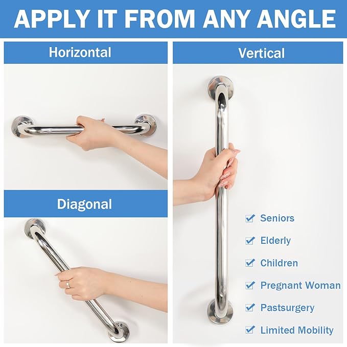 Therwen 6 Pack Grab Bars for Bathtubs and Showers Shower Grab Bars for Seniors Stainless Steel Bathroom Handicap for Elderly for Wall Shower Handle Assist Device (12 Inch,18 Inch,24 Inch,Silver)