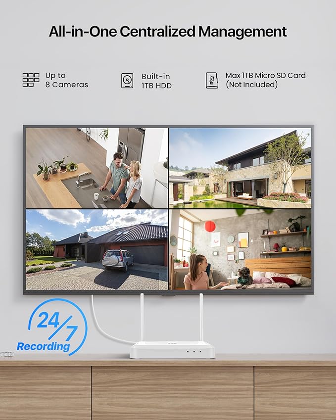 ZOSI 8CH 3K Wi-Fi 6 Security Camera System, 4 x 5MP Pan Tilt WiFi Camera with Auto Tracking, Color Night Vision, Plug-in, AI Person Detect, 2-Way Audio, 8 Channel WiFi NVR with 1TB HDD for 24/7 Record