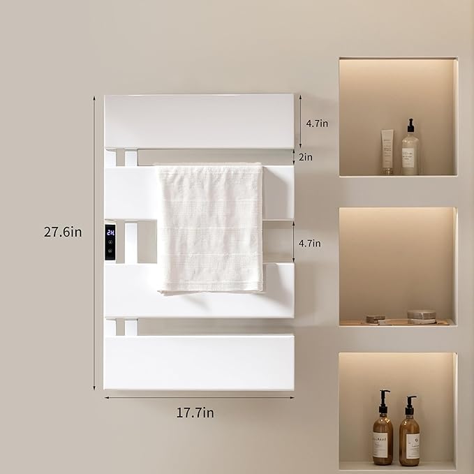 Electric Heated Towel Warmer Rack - Wall-Mounted with Timer & Temperature Control, Plug-in/Hardwired, Fast Heating, Smart Touch Panel