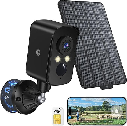 4G LTE Cellular Security Camera Wireless Outdoor, Magnetic, No WiFi Needed, 300° Pan, Solar Powered, Magnetic Mount 1-Min Install, SIM Included, PIR Motion & AI, 2K Night Vision, Lifetime 7-Day Cloud