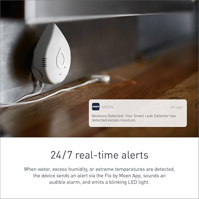 Moen 900-006 Flo by Moen 1-Inch Smart Water Shutoff with 920-005 Flo by Moen Smart Water Detector, 3-Pack