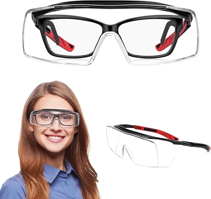 Safety Goggles Over Glasses, Anti-Fog Clear Wraparound Lens, Safety Glasses Over Eyeglasses, Anti-Scratch Lab or Shooting Glasses Eye Protection, Adjustable, UV Protective Eyewear ANSI Z87.1