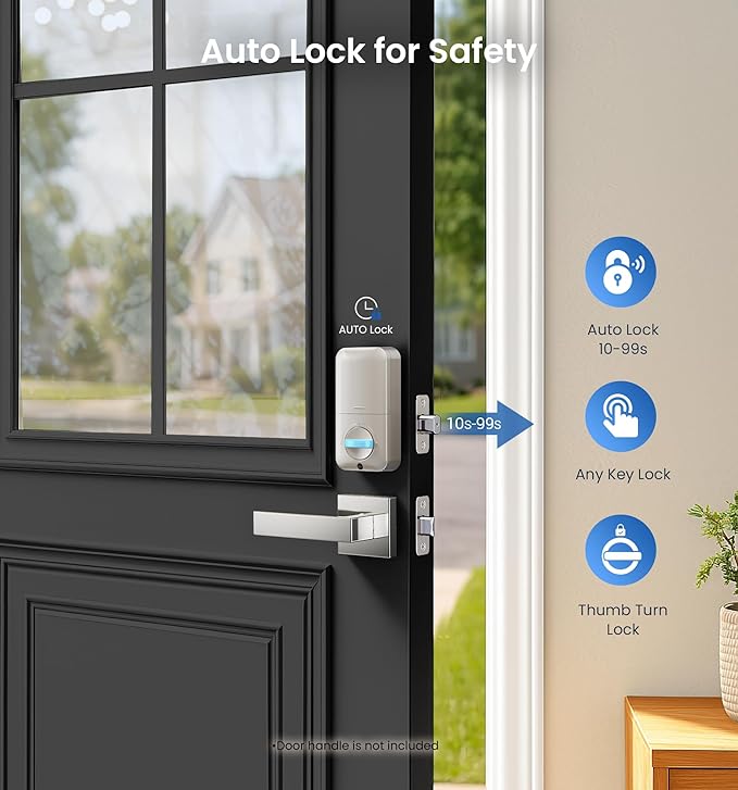 Veise Fingerprint Door Lock, Keyless Entry, Auto Lock, Electronic Keypad Deadbolt for Front Door, Biometric, Anti-Peeking Password, Easy Install, Satin Nickel