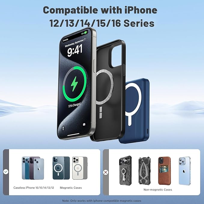 Azmuth Wireless Portable Charger with Stand, Slim 10000mAh Magnetic Power Bank for Magsafe, 22.5W Fast Charging Battery Pack with Digital Display Compatible with iPhone 16/15/14/13/12 Series