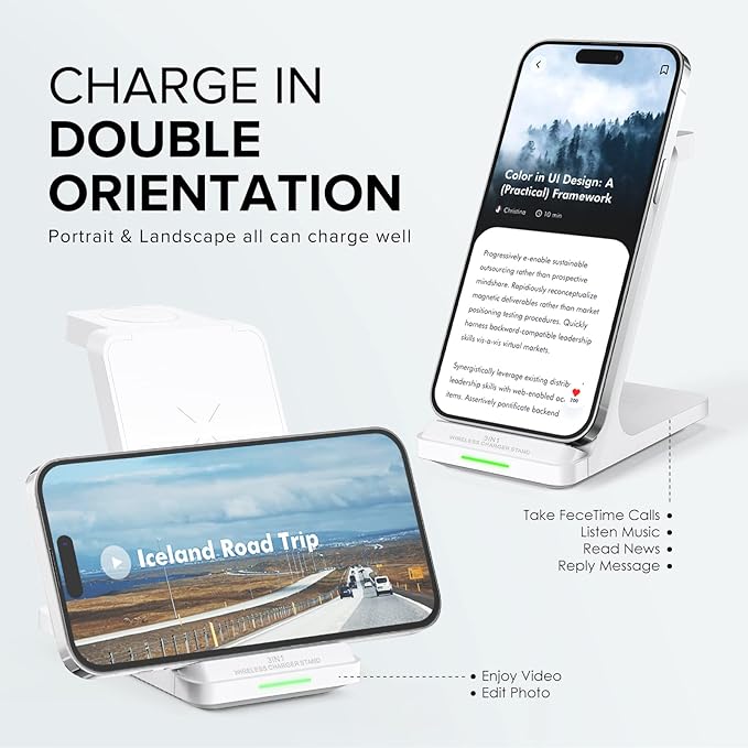 Wireless Charging Station, 3 in 1 Fast Wireless Charger Stand for Multiple Devices Apple Watch Ultra Series 10 9 8 7 6 SE 5 4 3 2, iPhone 16 15 14 13 12 11 Pro Max/Plus/Mini/X/XS/Max/XR/SE, Airpods