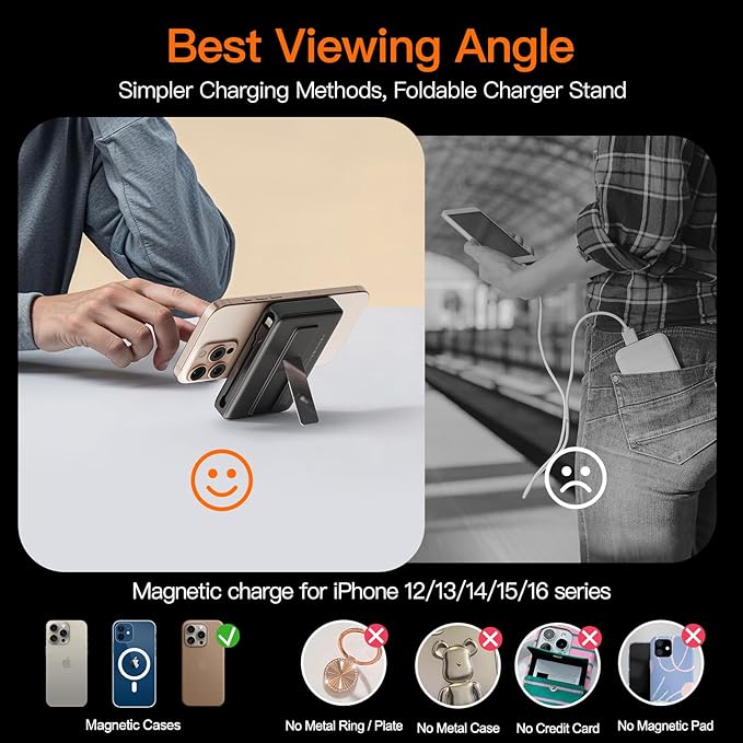 2025 Latest Portable Charger, 16800mAh Magnetic 15W Wireless Power Bank with 2 Built in Cables, LED Display Battery Pack Travel Essentials for iPhone 17/16/15/14/13/12/Pro/Mini/Pro Max