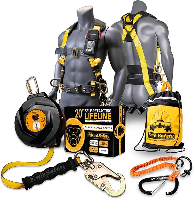 KwikSafety - Charlotte, NC - Mamba 20’ [Harness Combo] Self Retracting Lifeline Carbonate Lightweight Housing Class 1 Web SRL ANSI OSHA Retractable Fall Arrest Construction Gear