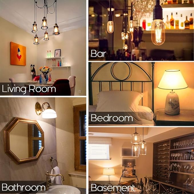 Leools E26 LED Bulb 6W Equivalent e26 led Bulb 60 Watt Warm White 2700K Dimmable E26 Edison Bulb AC120V 600lm Tubular T14 LED Bulb for Pendant, Sputnik,Vanity,Chandeliers Pack of 6