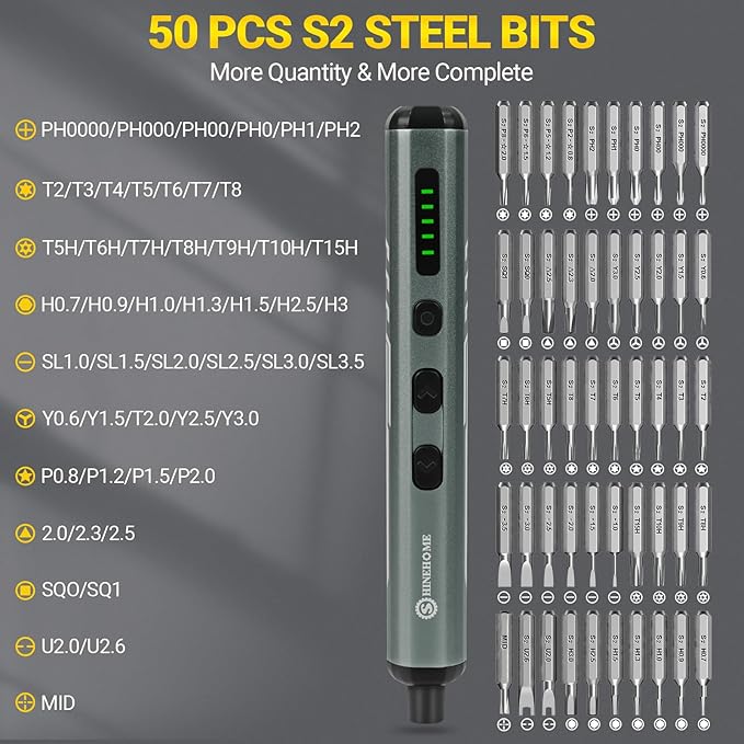Mini Electric Screwdriver, 66 in 1 Precision Screwdriver Set 50 S2 Magnetic Bits, 4 LED, 5 Torque Small Power Screwdriver Cordless Watch Phone Laptop Repair Tool Kit Cool Gifts For Dads Friends -Grey