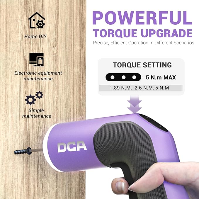 4V Electric Screwdriver Set, 5 N.m with 2000 mAh Li-ion Battery, 1/4" Magnetic Hex Chuck, USB-C Charging Cable, 18 Driver Bits for Furniture Repairs, Purple