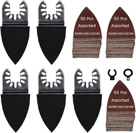 XXGO 155 Pcs Finger Oscillating Multi Tool Sanding Pads Accessories Kits Include 150 Pcs Multitool Finger Sanding Paper and 5 Pcs Multi Tool Finger Sanding Pads XG155F